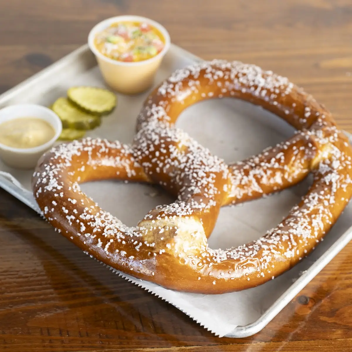 Giant Pretzel with Cheese and Pickles