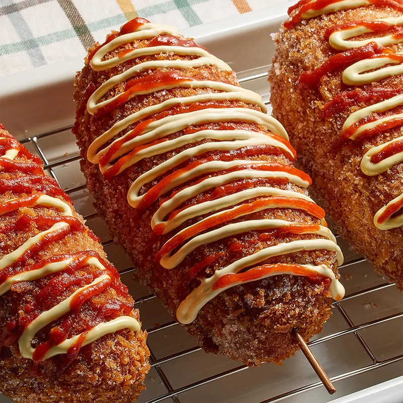 Crispy Mozzarella Corn Dog, Behind Merry