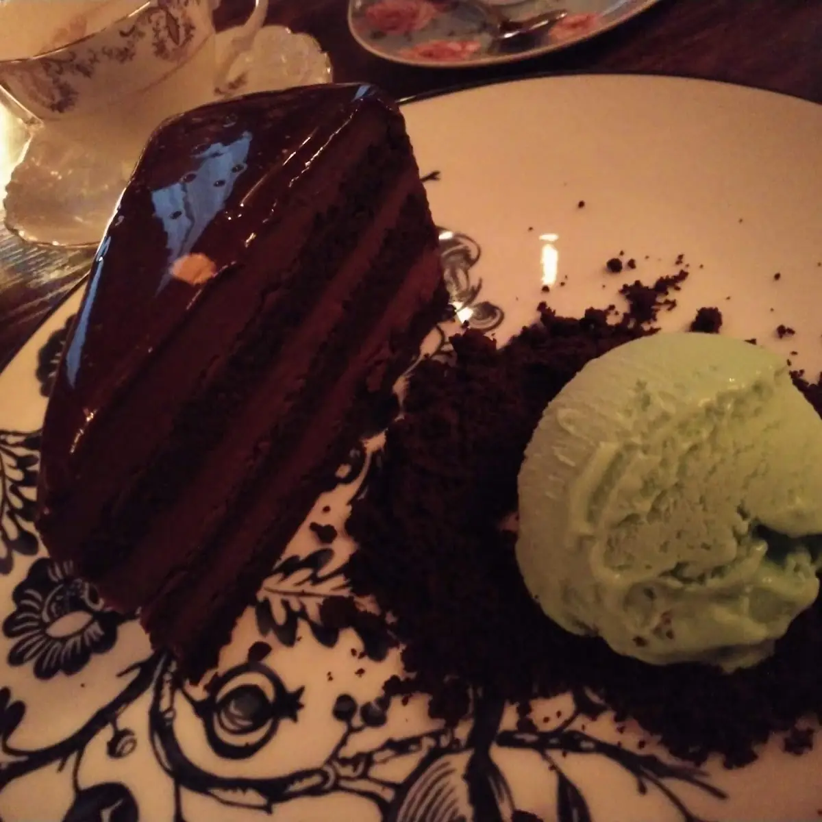 Chocolate Cake and Mint Chocolate Chip Ice Cream