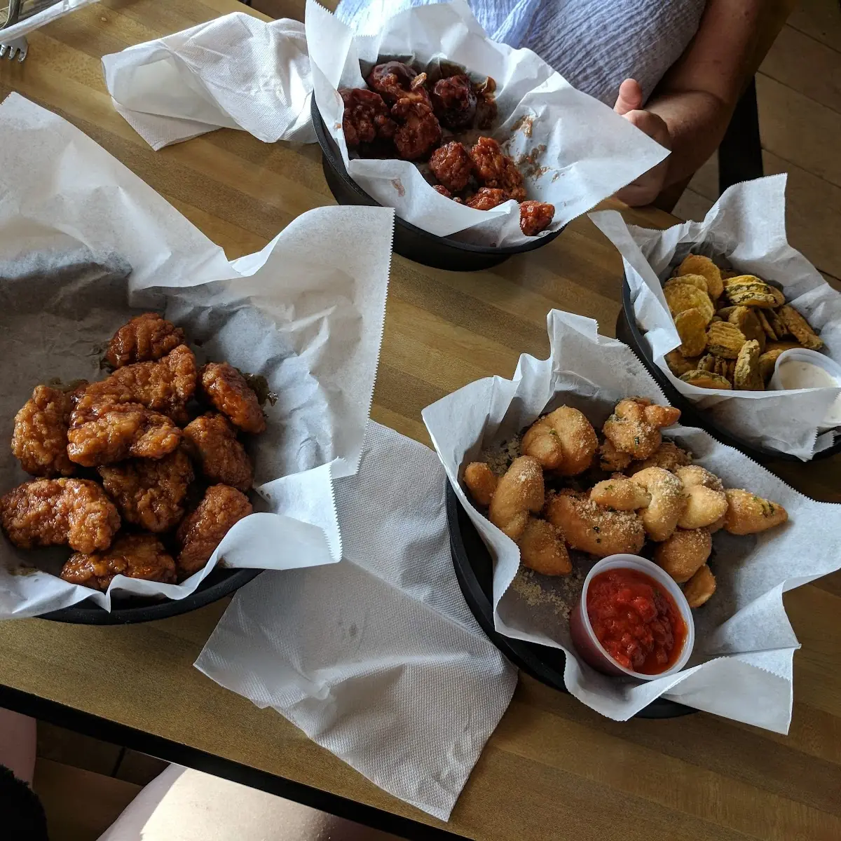 Boneless Wings Garlic Knots Fried Pickles
