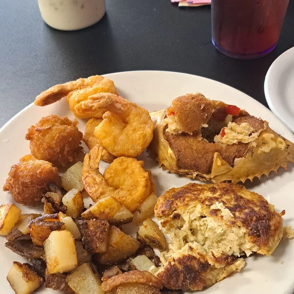 Combination Plate with a Crab Cake