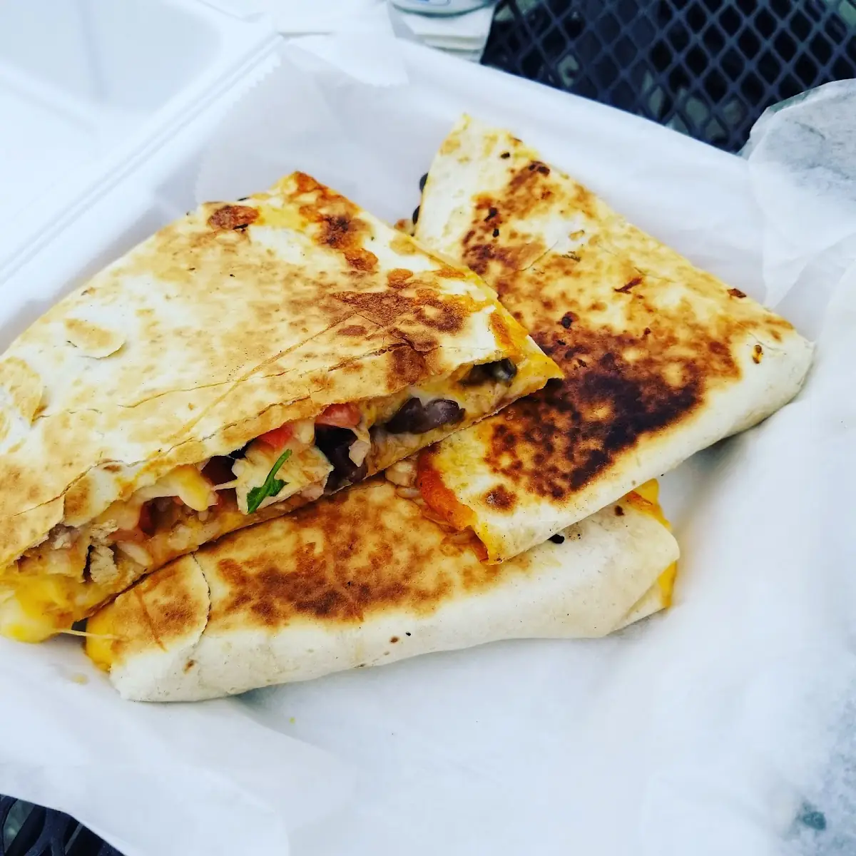 Chicken Quesadilla with Rice Beans and Tomato
