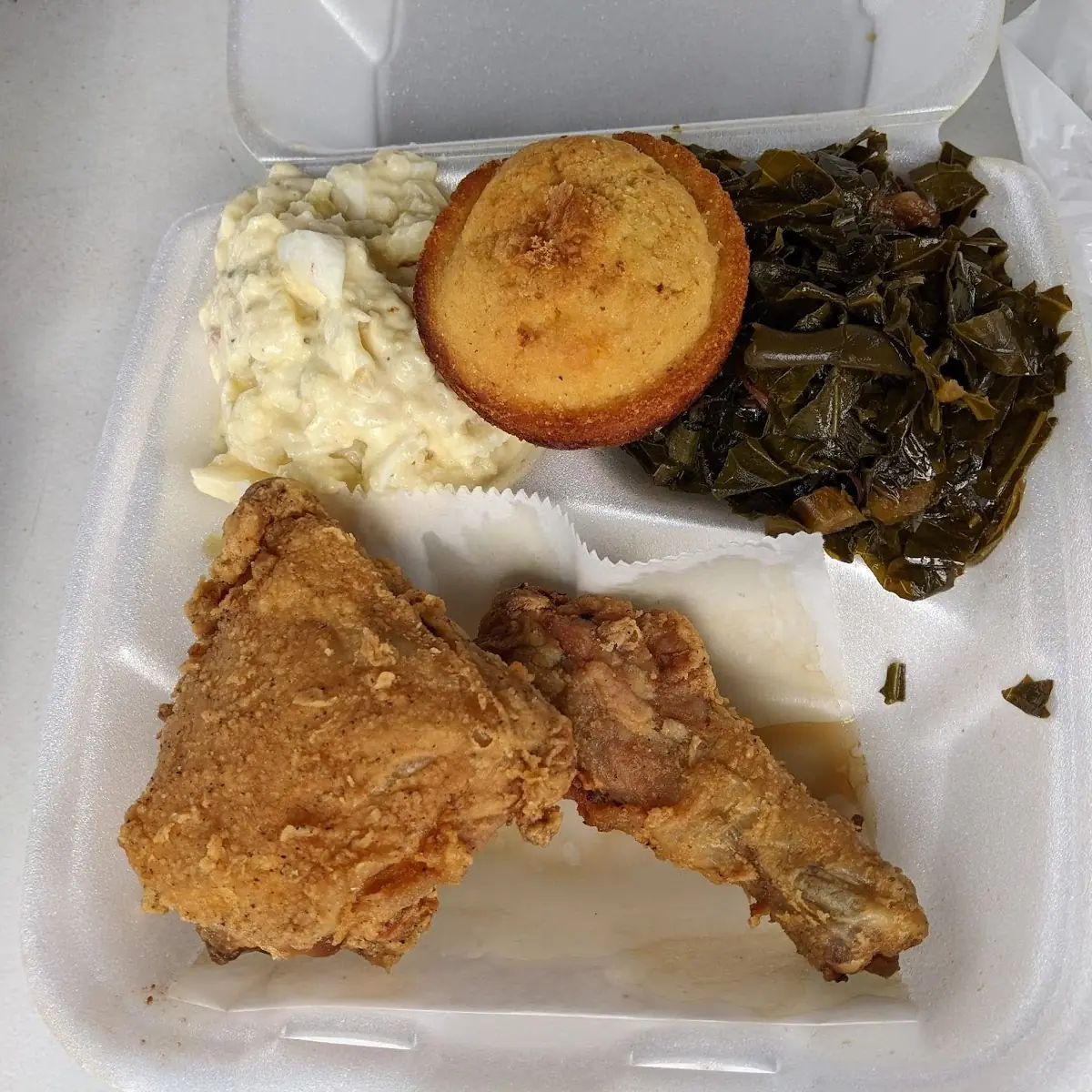 Fried Chicken Potato Salad and Collard Greens Cornbread