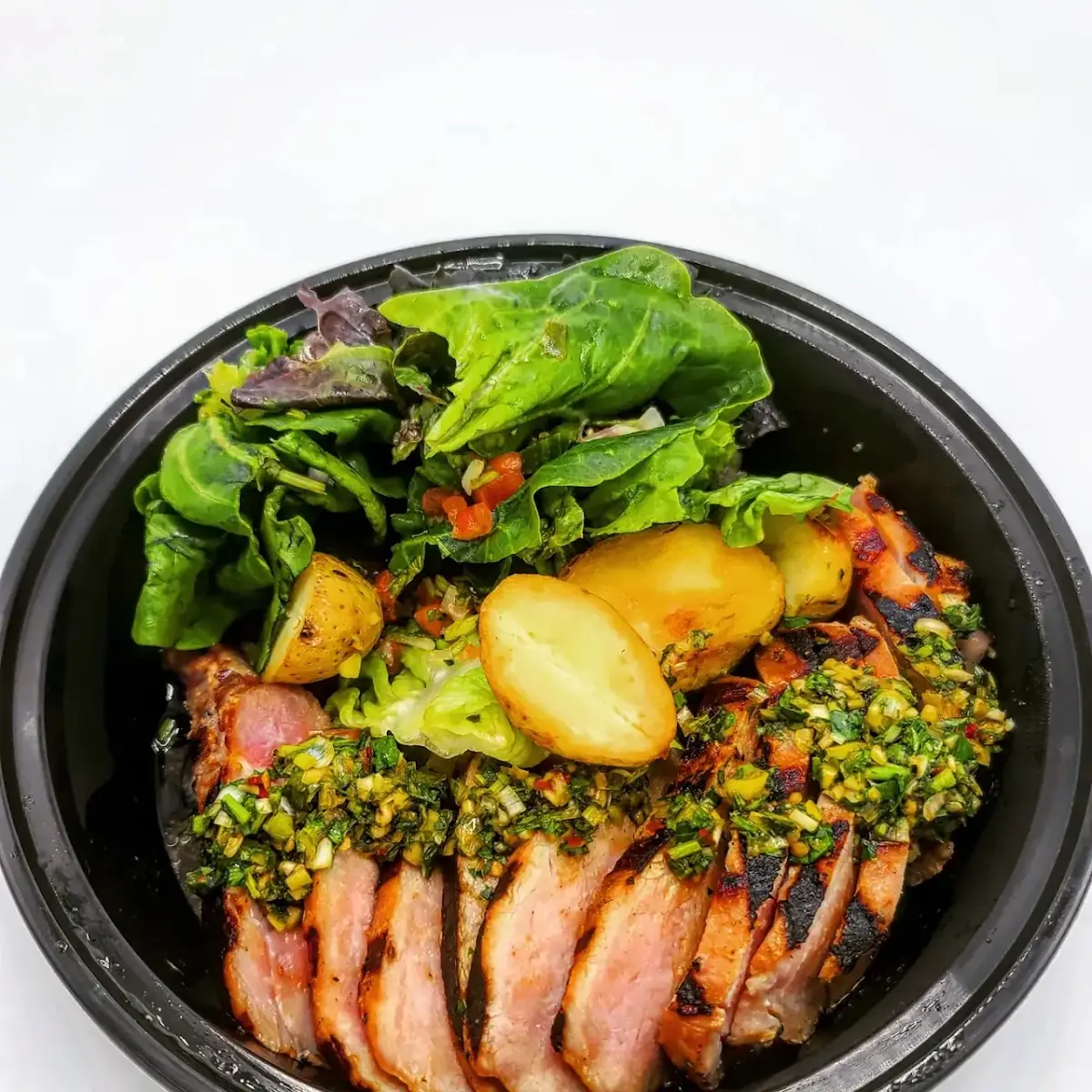 Princeton Kurobata Berkshire Pork Chop Fingerling Potato Simple Salad Chimichurri Sauce