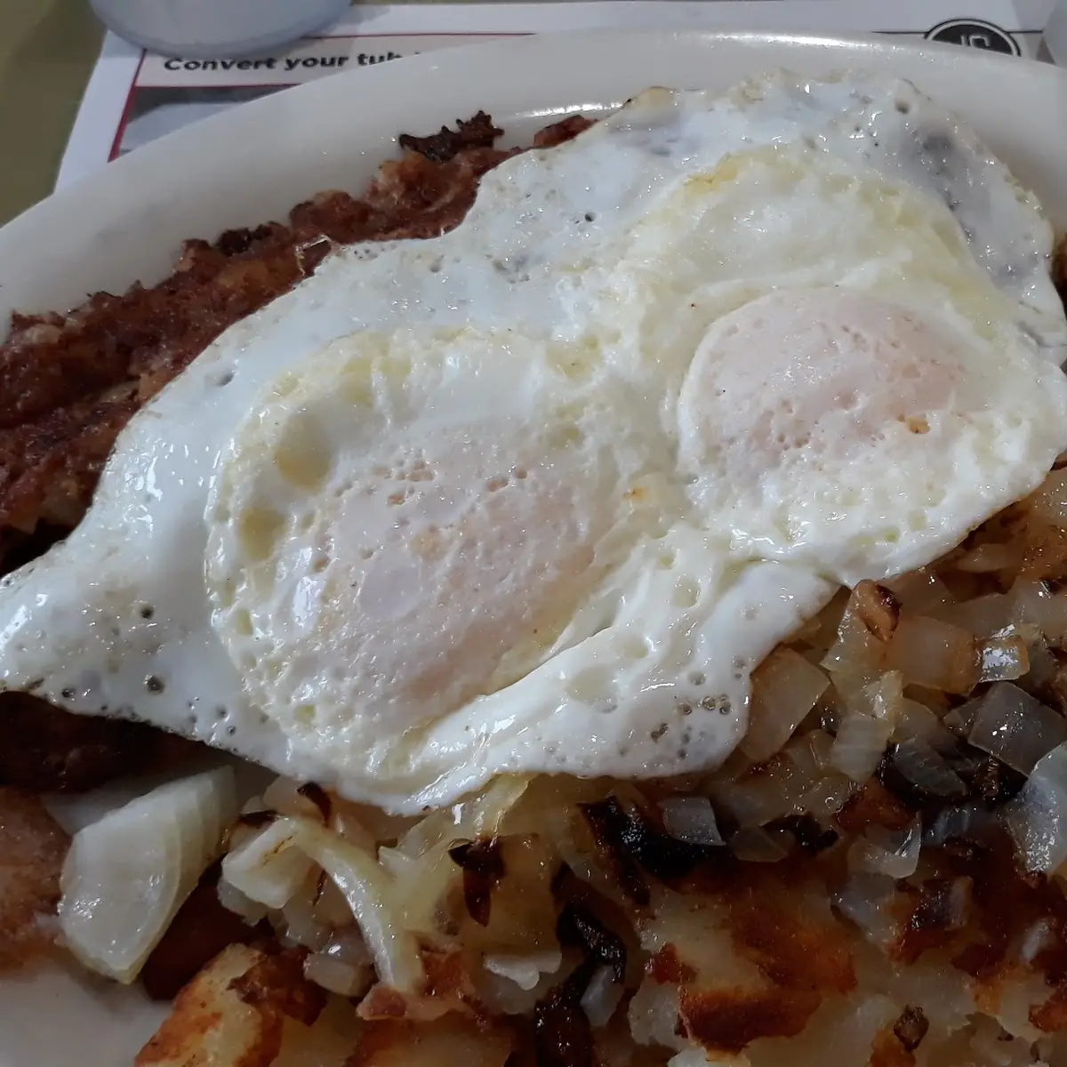 Two Eggs with Corned Beef Hash Browns