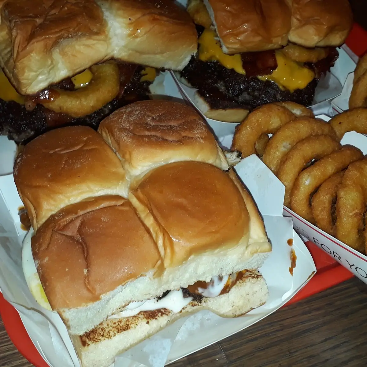 Ringer Double Cheeseburger and Onion Rings