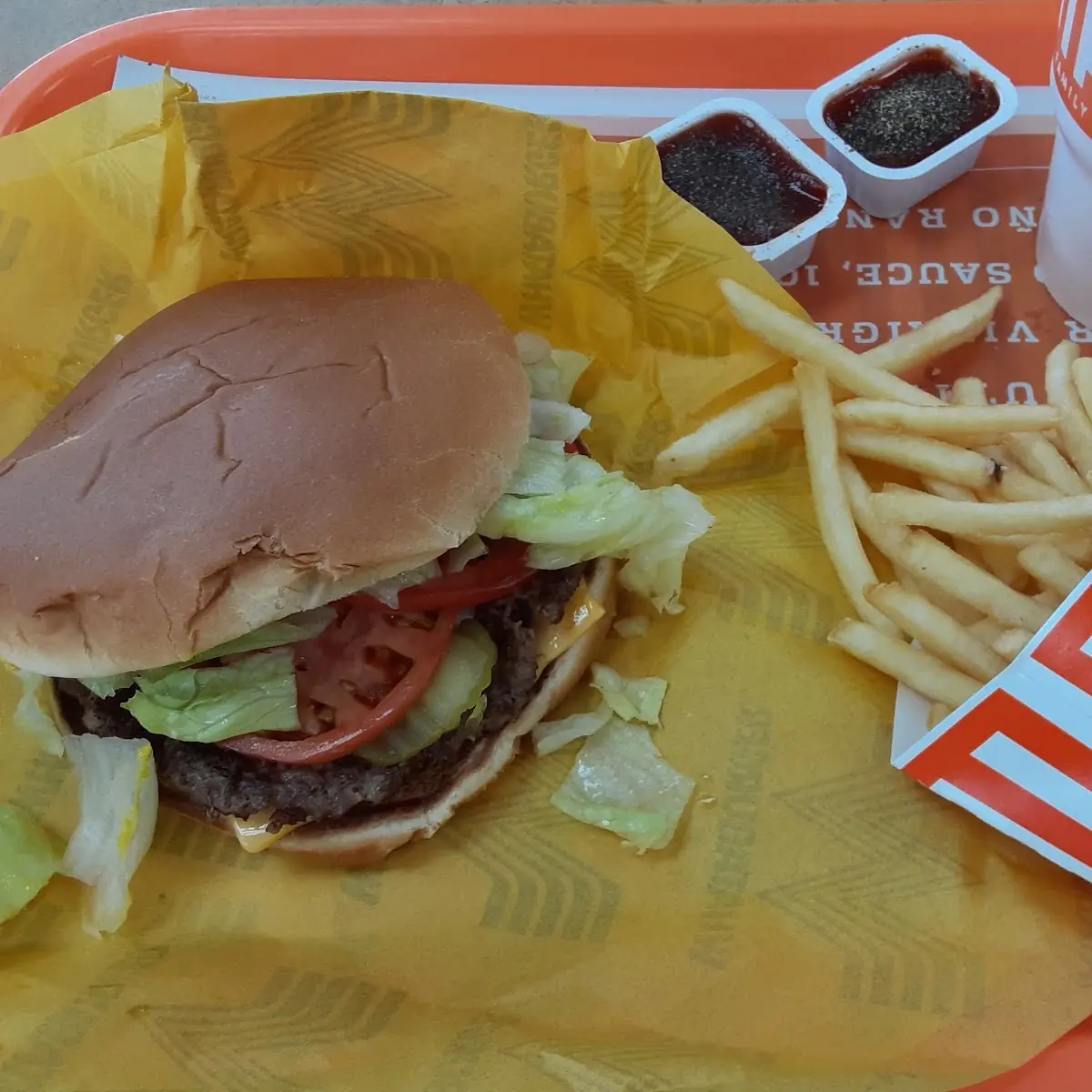 Whataburger w Cheese Fries and Sweet Tea