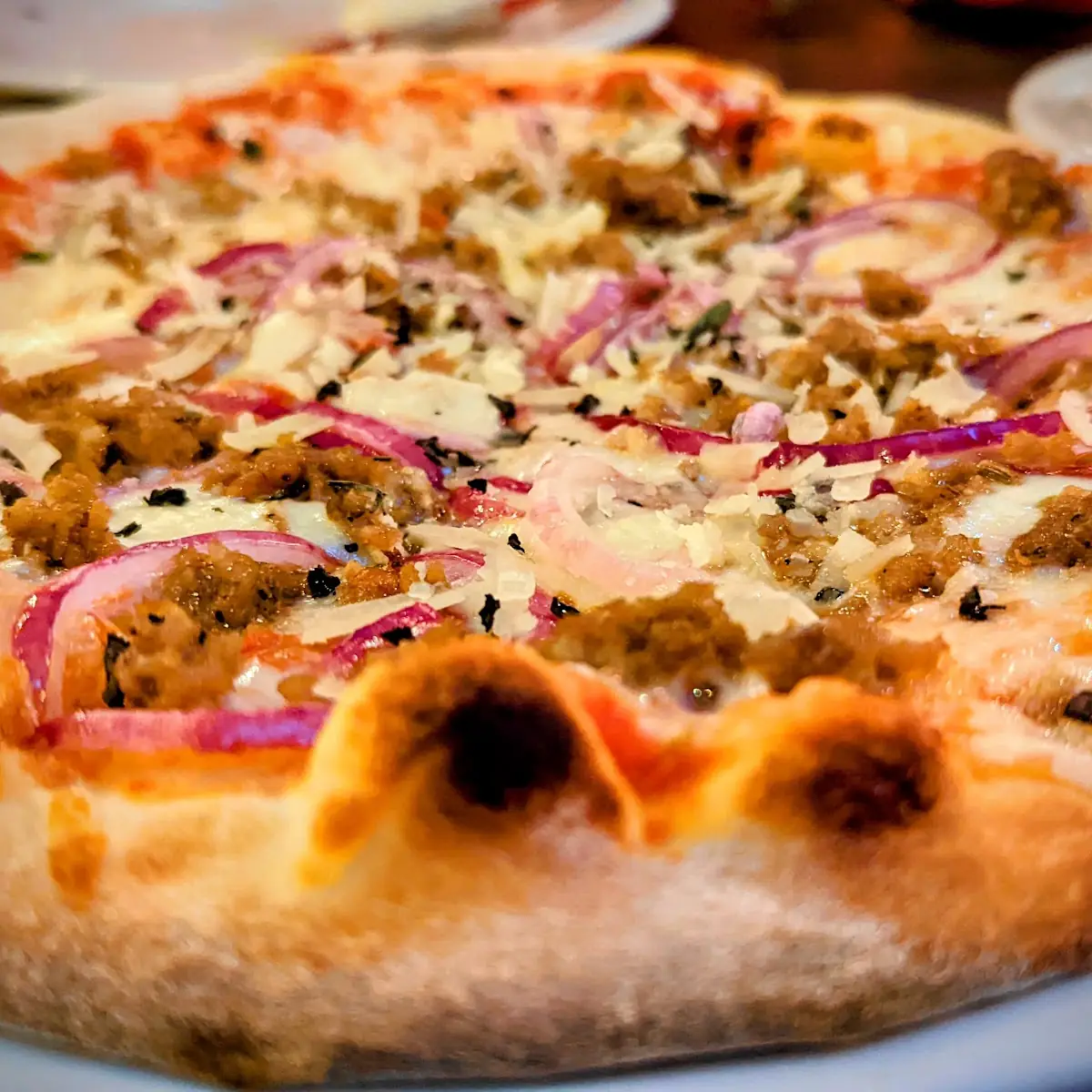 Thin Crust Sausage and Onion Pizza