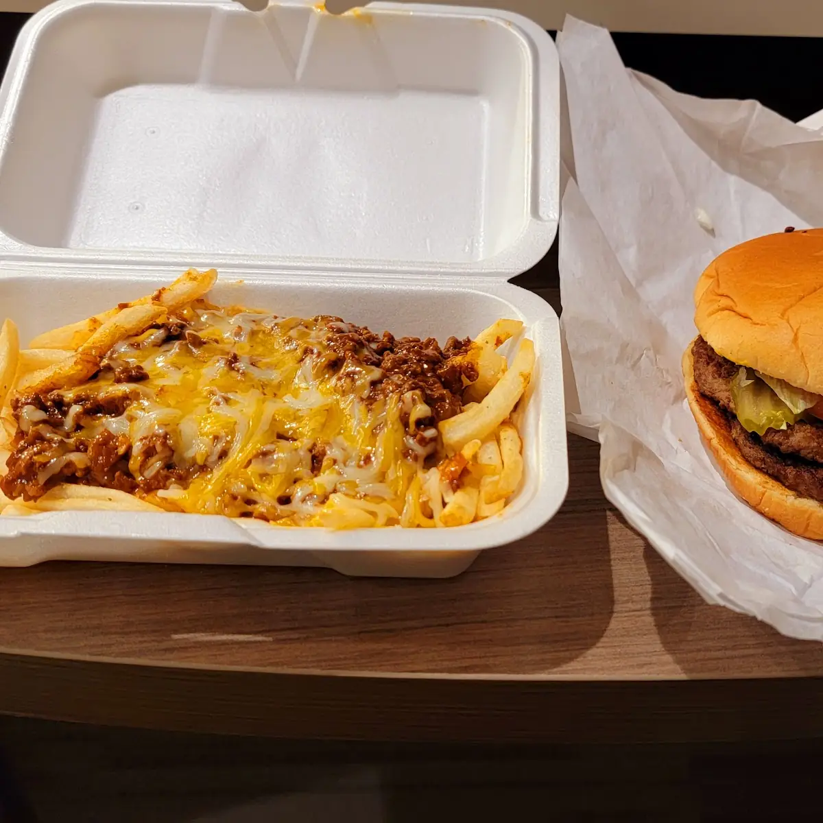 Chilli Cheese Fries and Double Burger