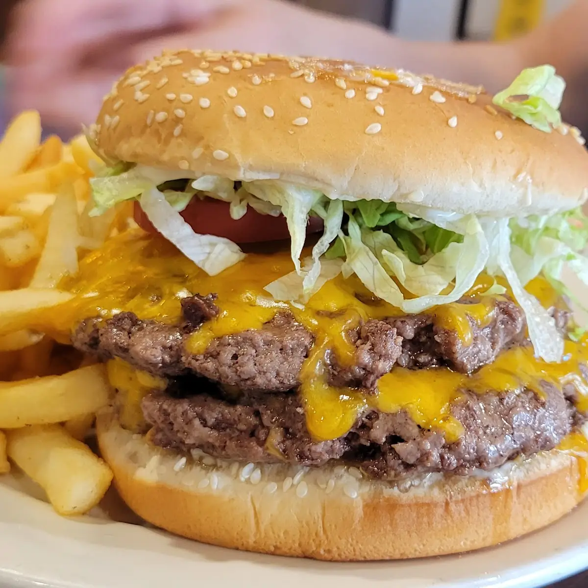 Double Stack Burger Deluxe w Cheddar & Fries