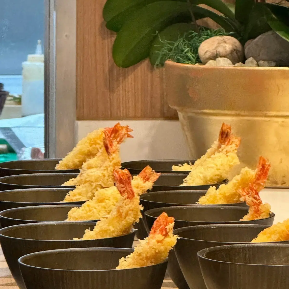 Shrimp Tempura with Poached Egg Dipping Sauce