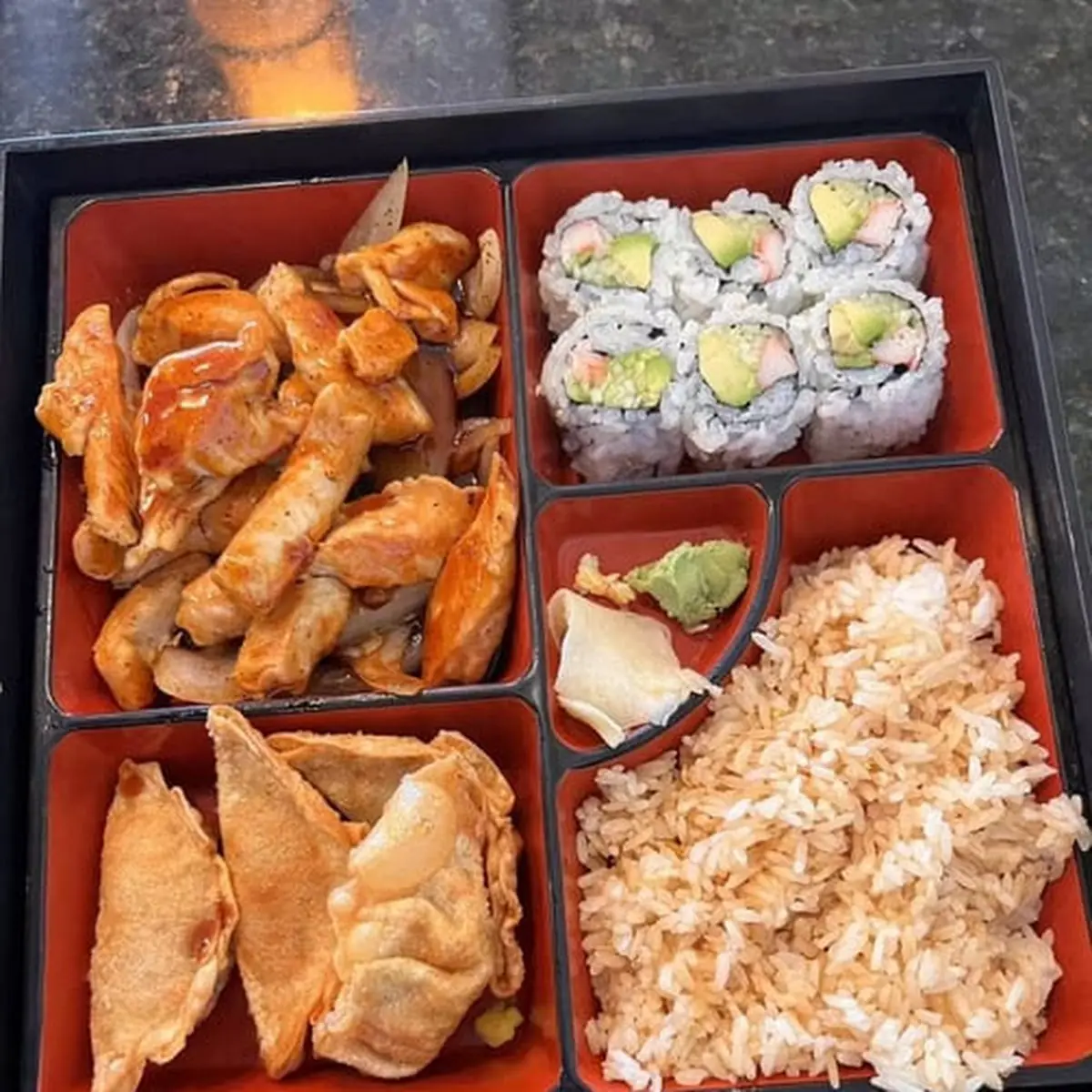 Bento Box with Sushi and Shrimp