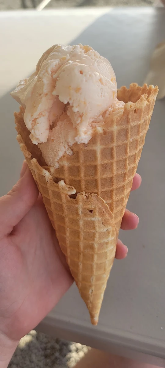 Peach Ice Cream in a Waffle Cone