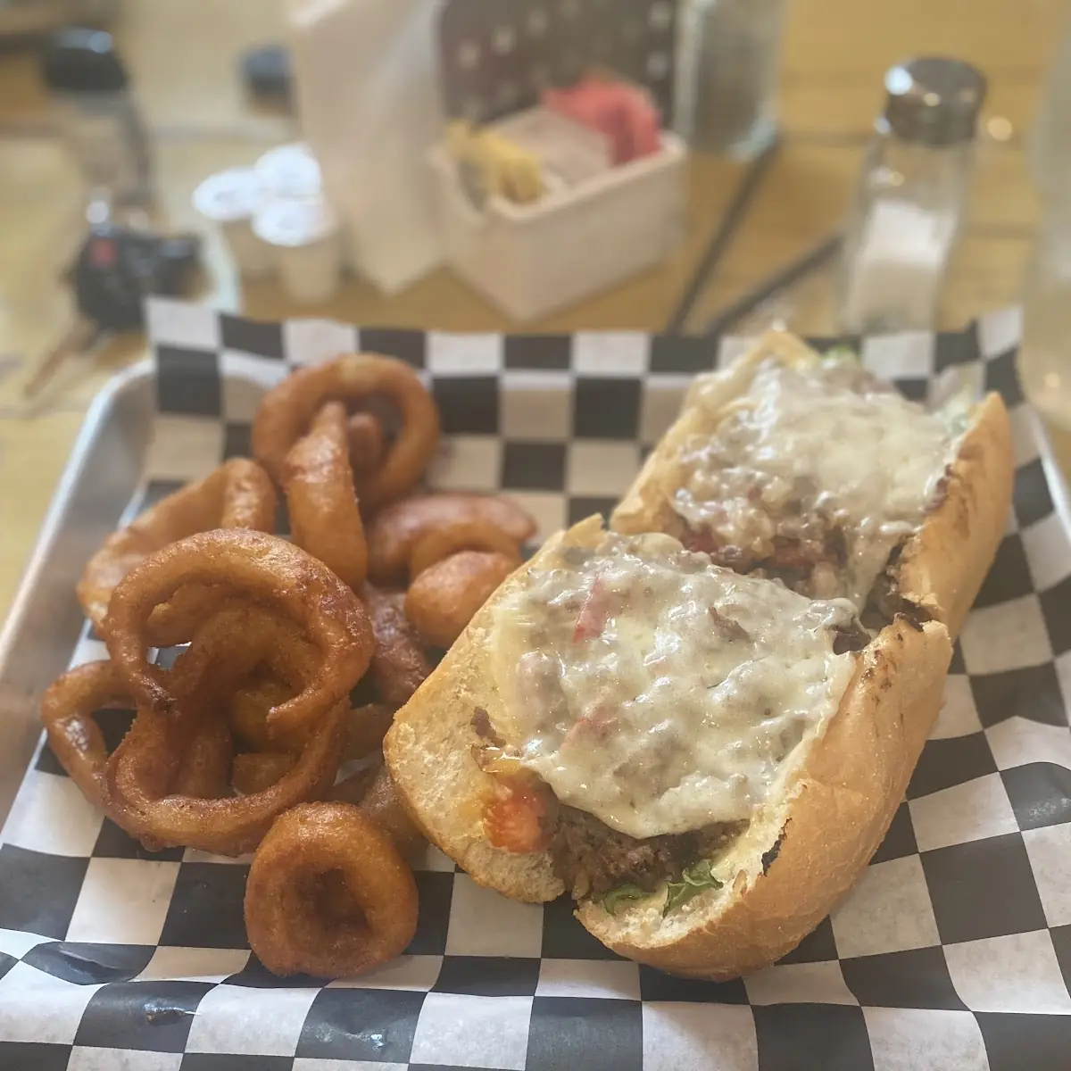 Philly Cheesesteak with Onion Rings