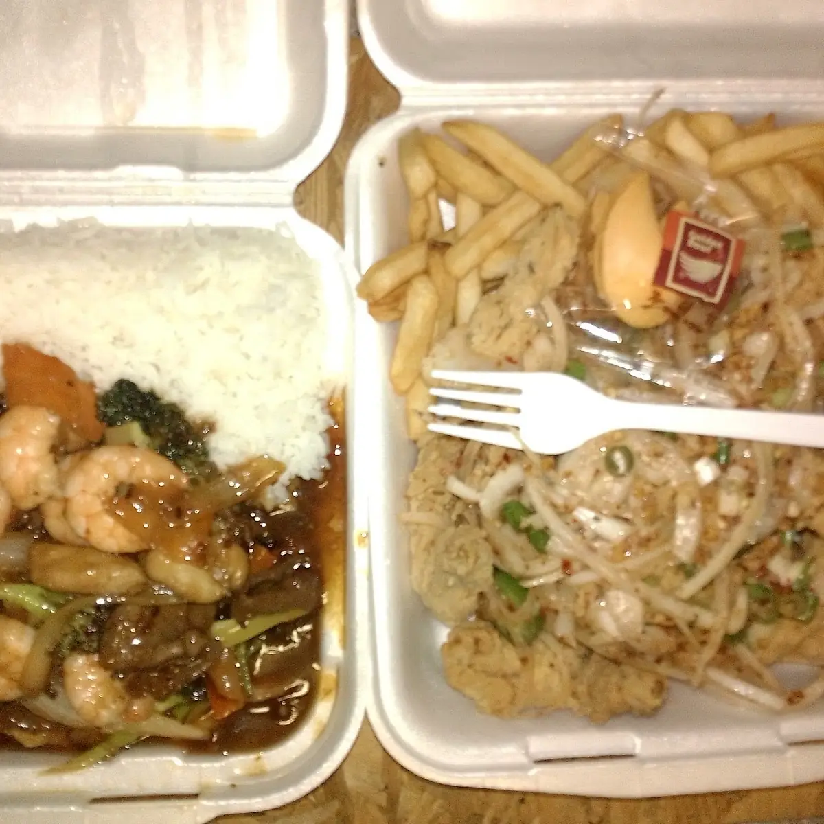 Three Meat Broccoli Dinner with Steamed Rice