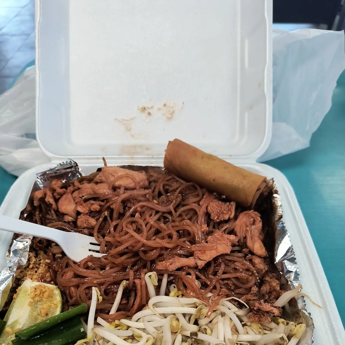 Chicken Pad Thai and Egg Rolls