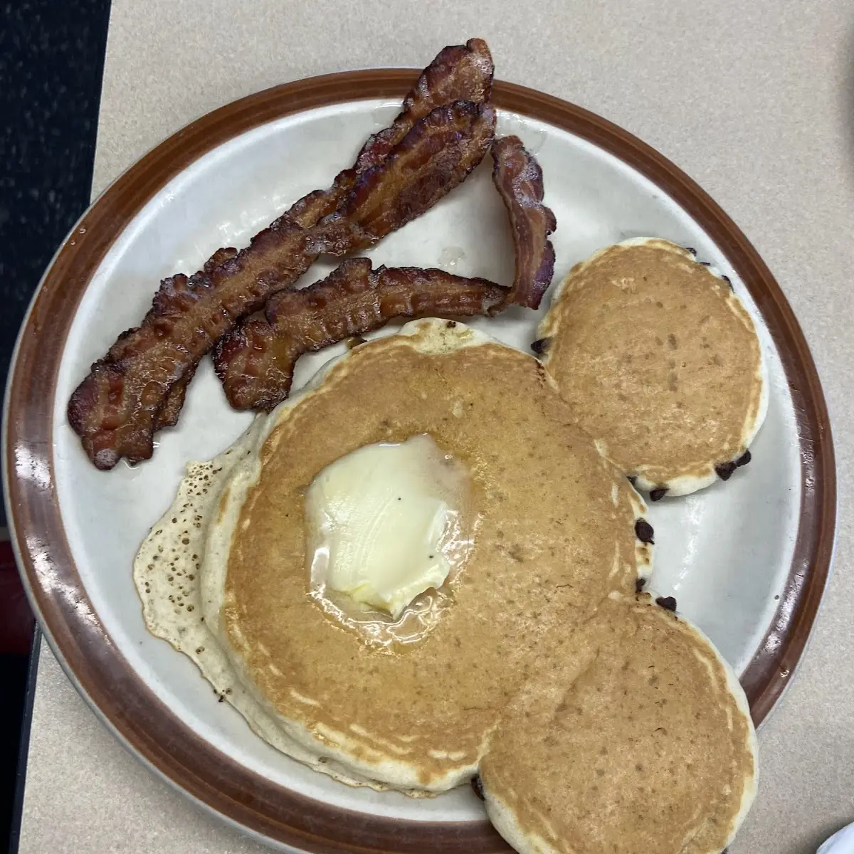 Mickey Mouse Chocolate Chip Pancake with Bacon