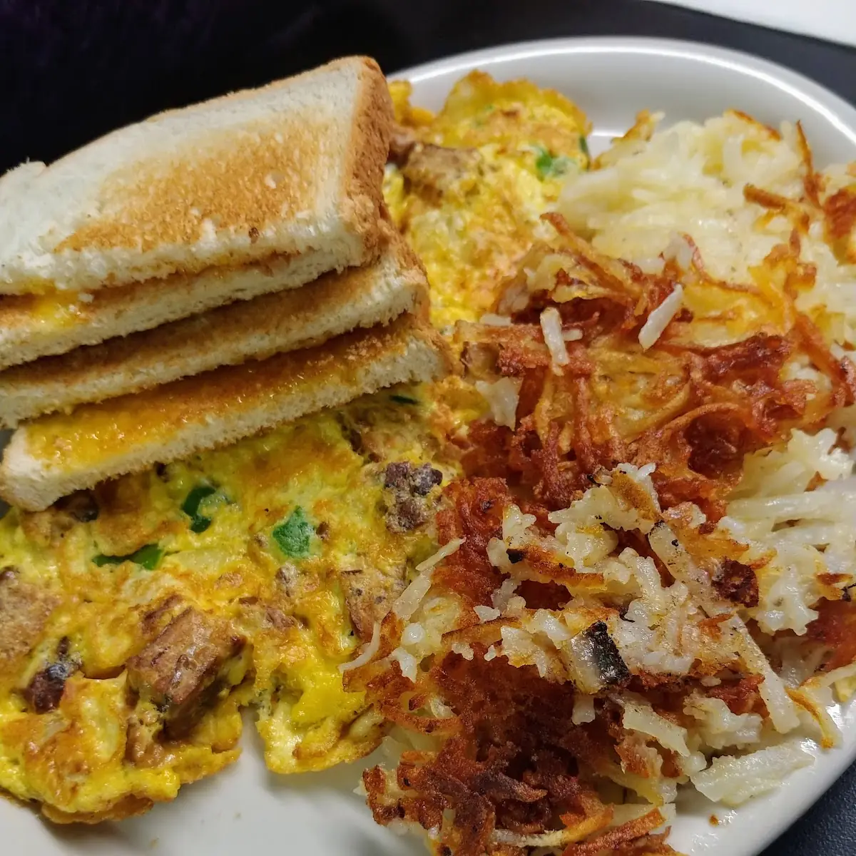Hash Browns Sausage Scrambled Eggs Toast