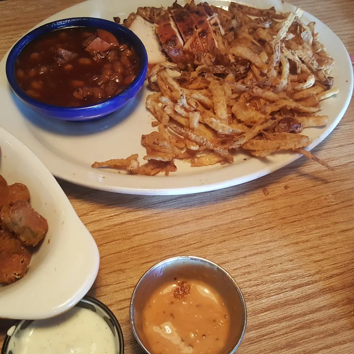 Fries and Okra with Baked Beans