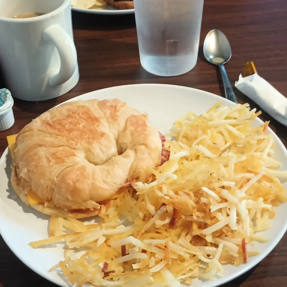 Ham Egg and Cheese Crescent with Hash Browns