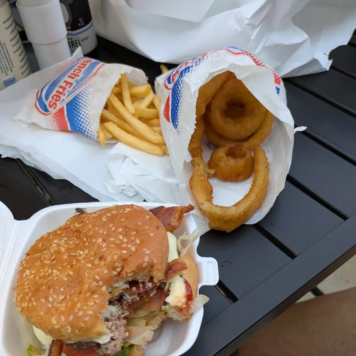 Cheese Burger and Onion Rings
