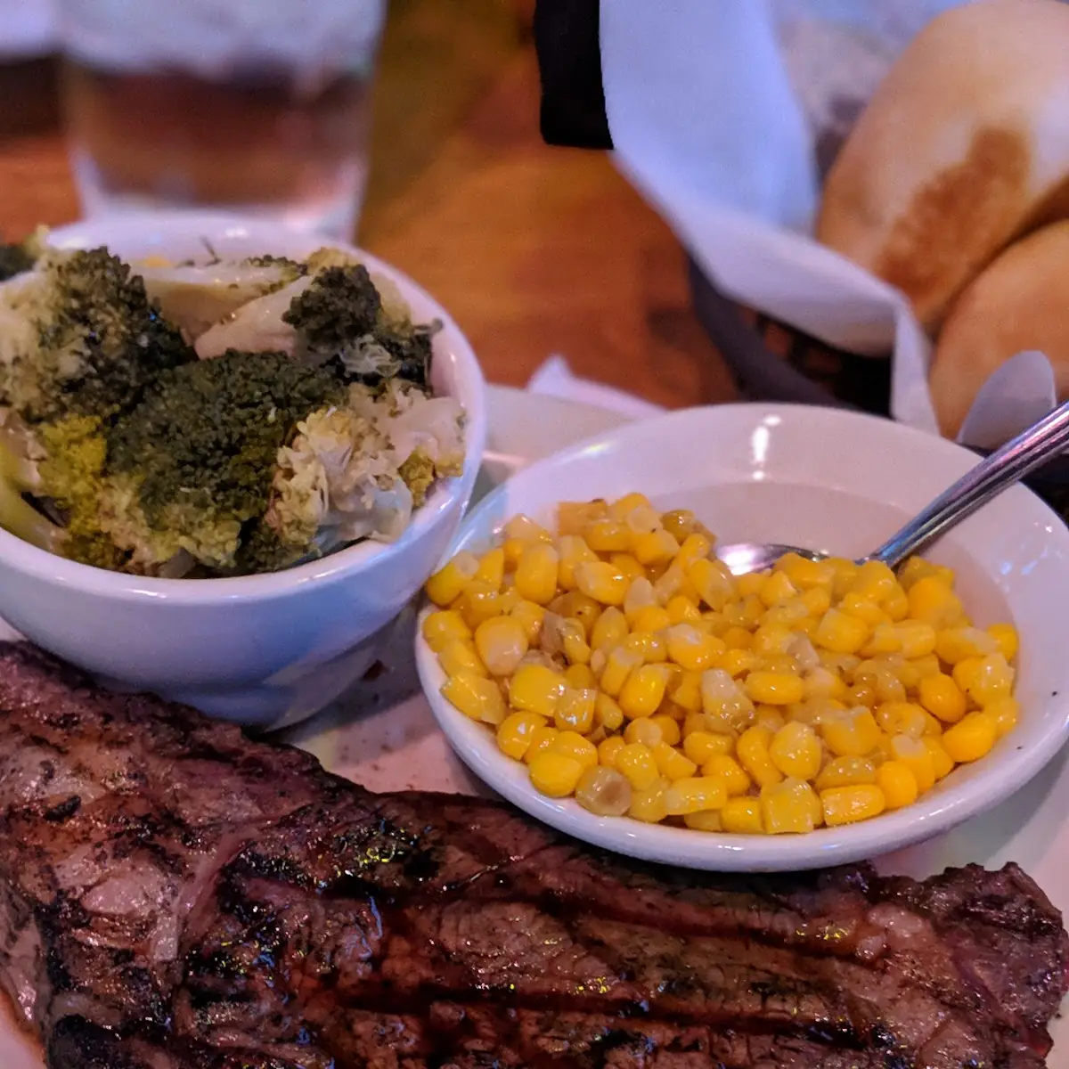 Buttered Corn House Salad Steak Fries