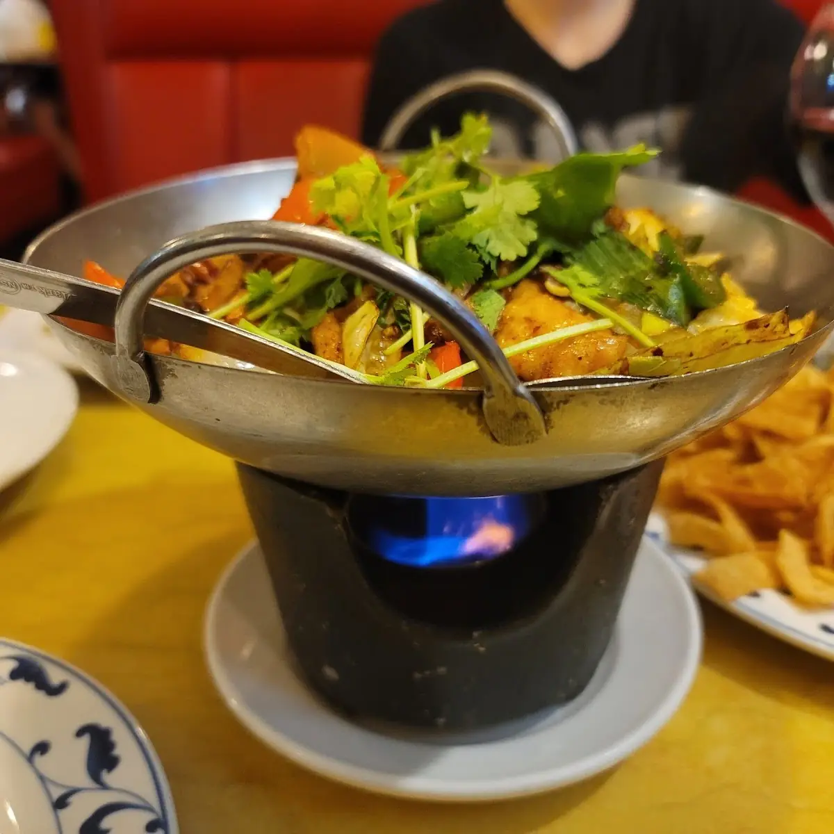 Spicy Chicken w Vegetables in Flaming Pan