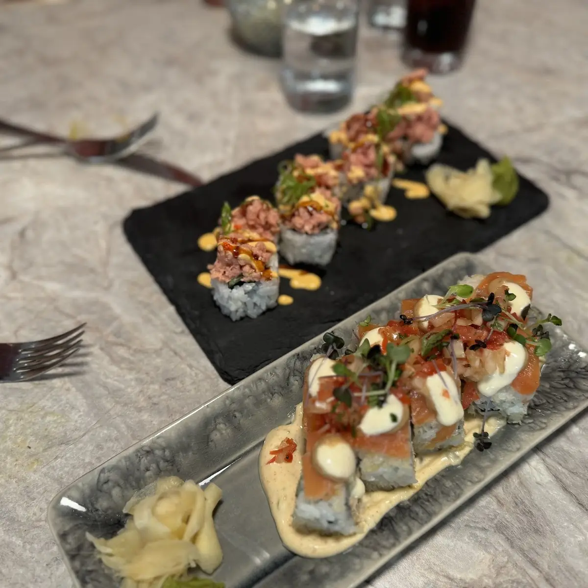 Spicy Tuna Roll and Salmon Roll