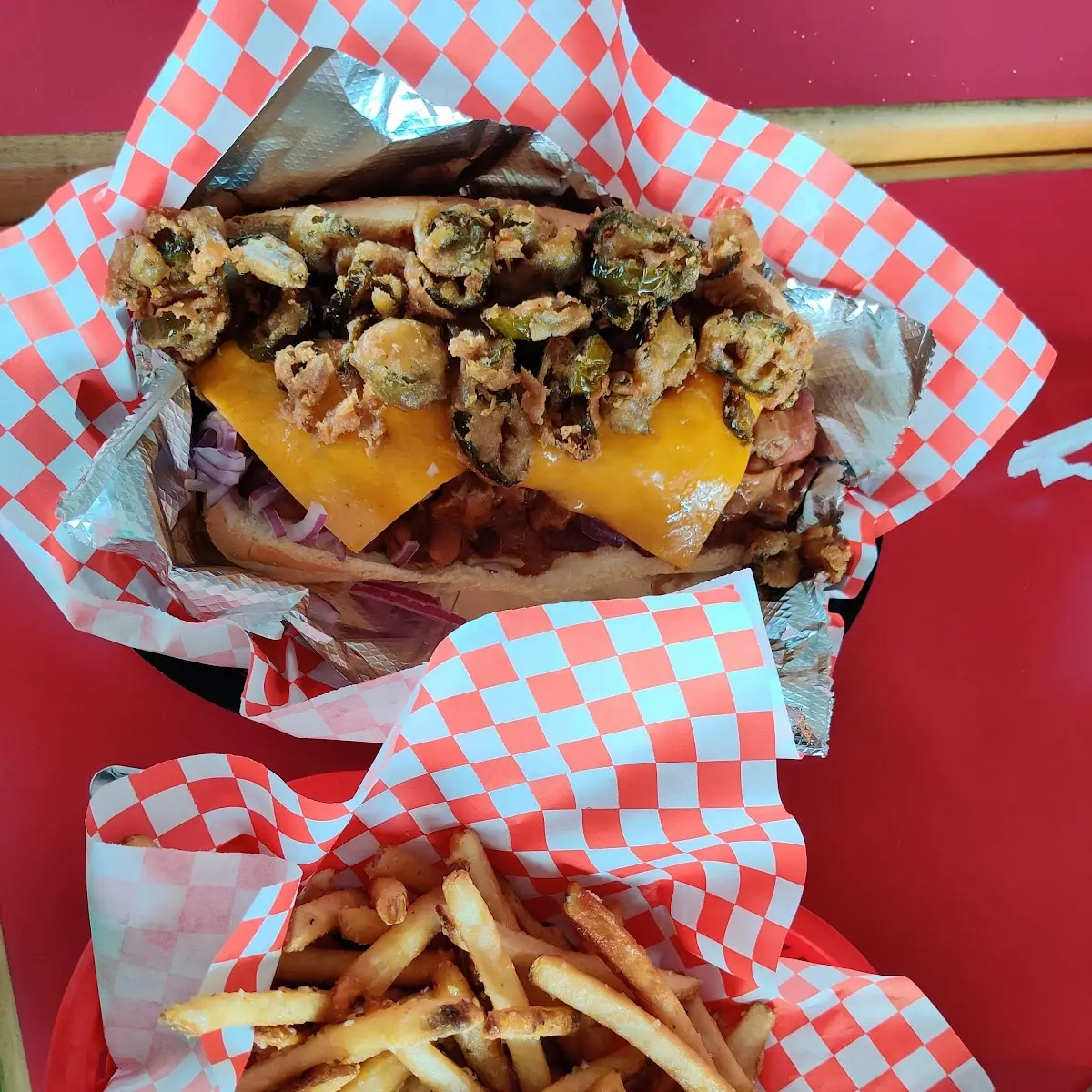 Chili Cheese Dog and Garlic Fries