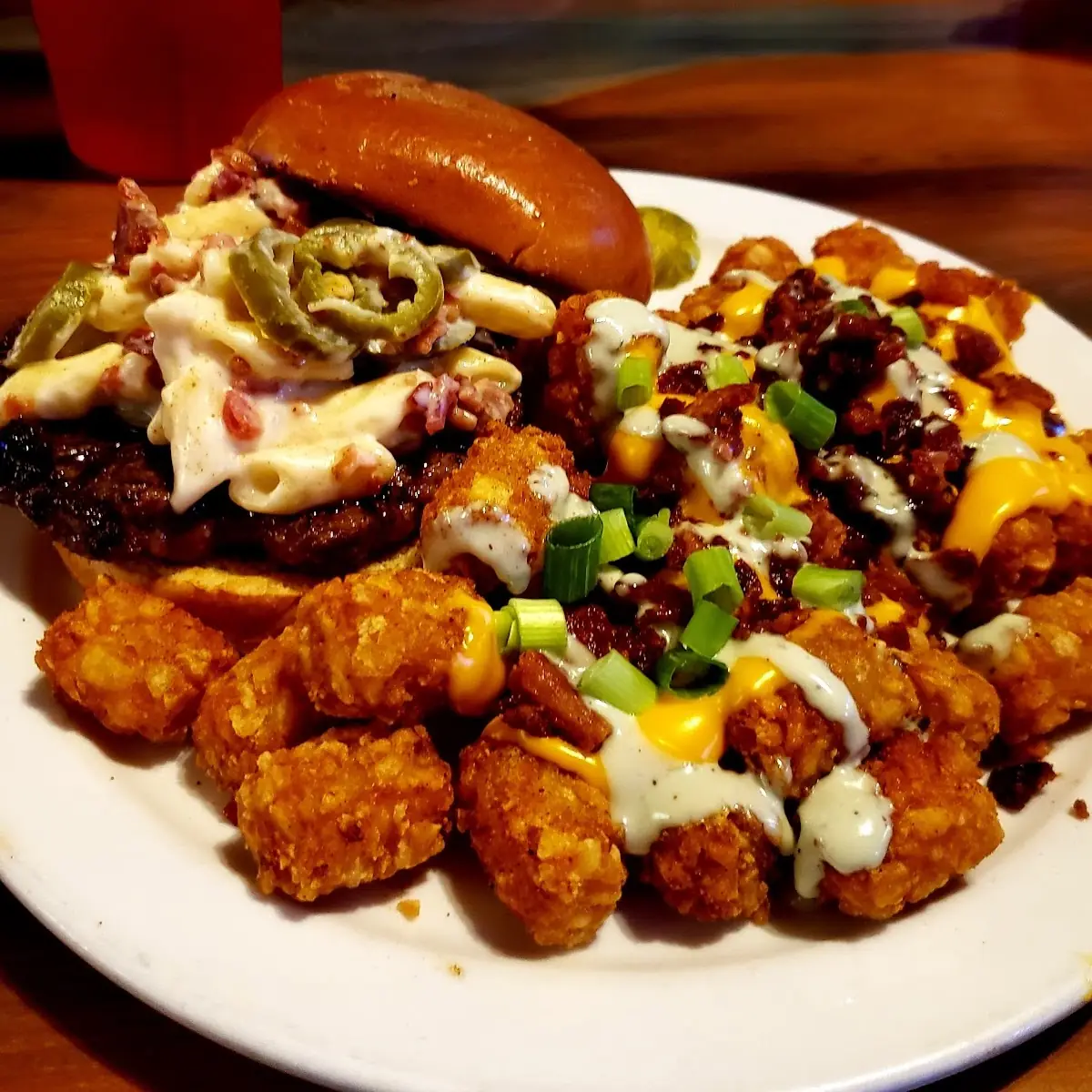 Mac Attack Burger with Loaded Tots