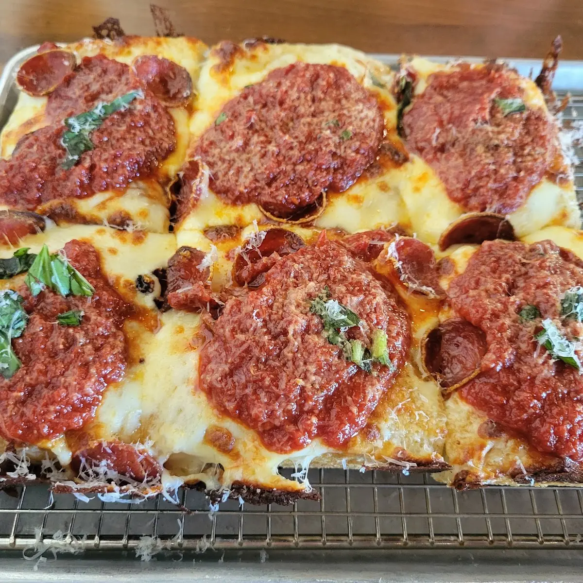 Upside Down Detroit Pepperoni Pizza