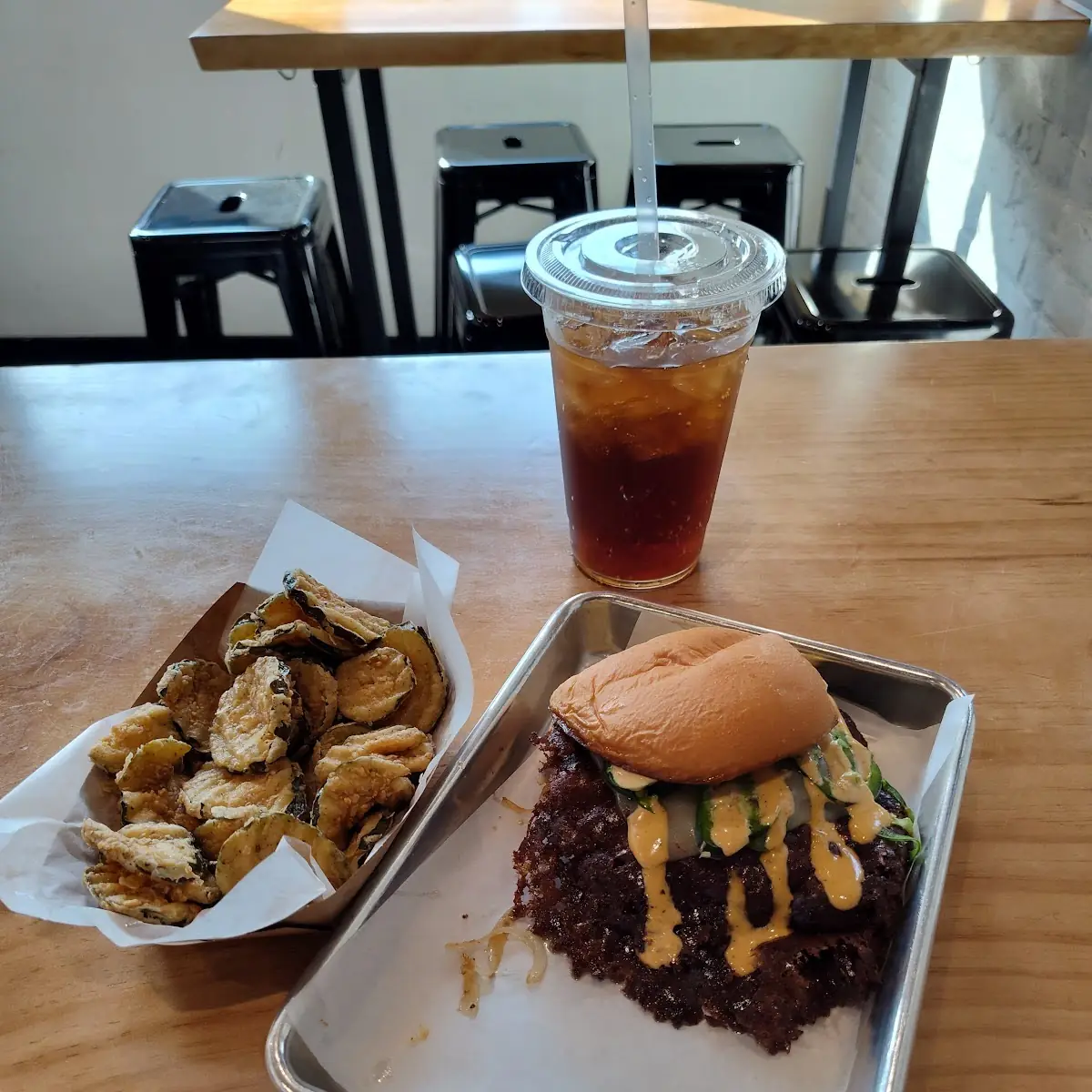 Spicy Hammer Burger and Fried Pickles
