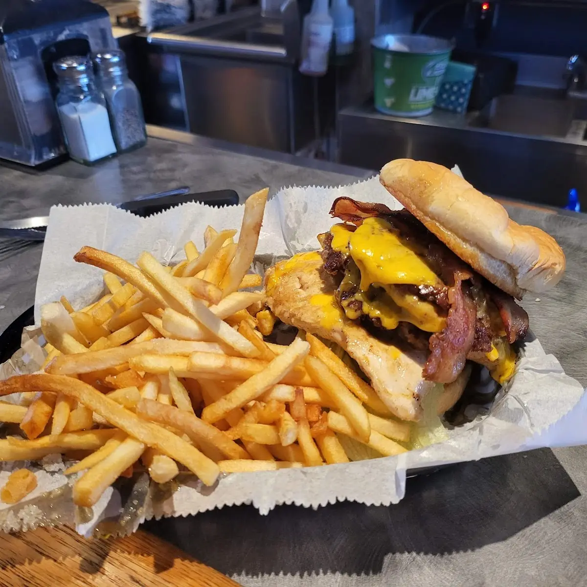 Double Double with Pork Chop Sandwich with Bacon