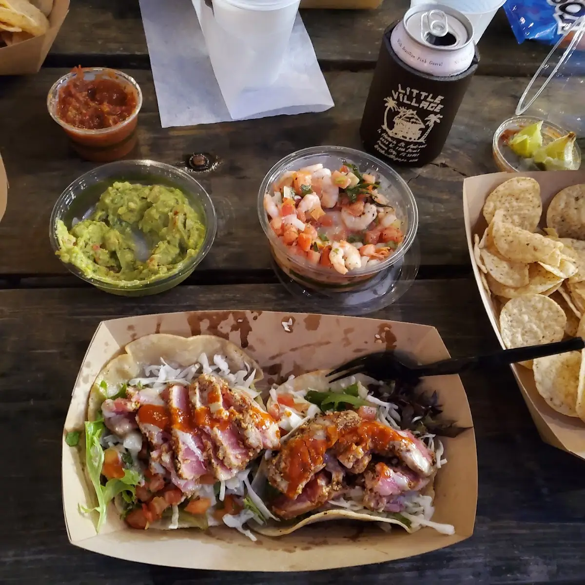 Seared Ahi Tuna Tacos with Ceviche and Guac
