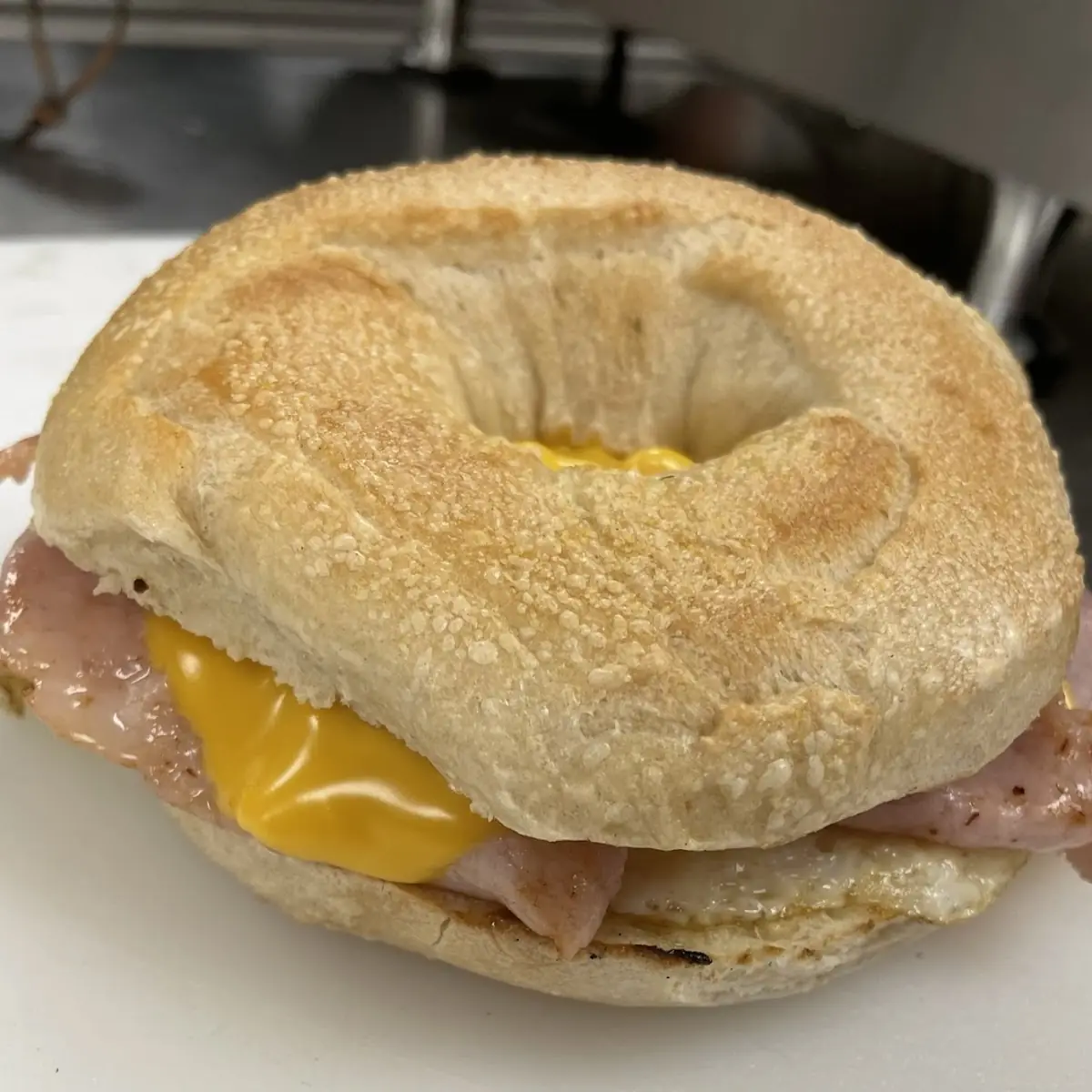Ham Egg and Cheese Bagel