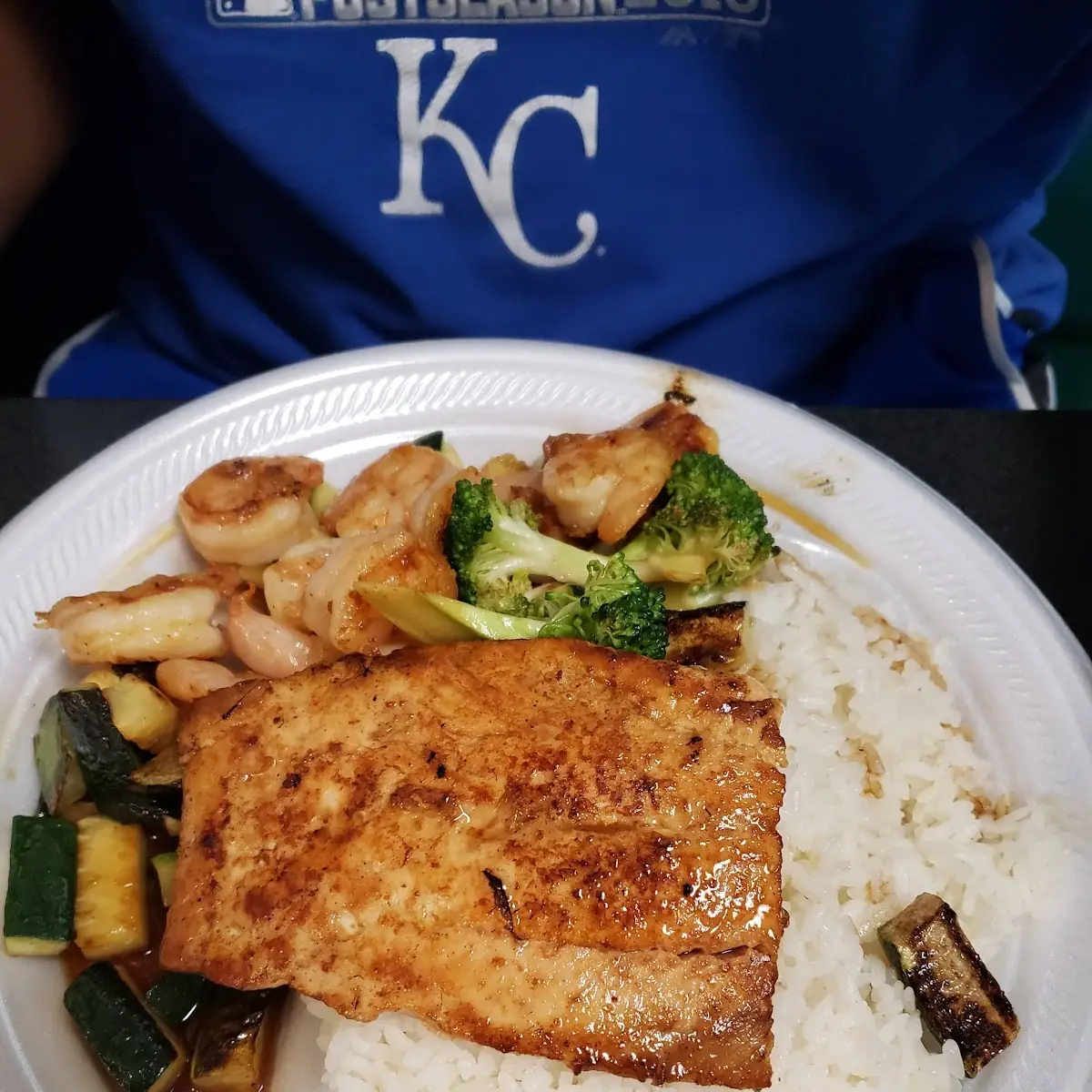 Salmon Shrimp White Rice Combo