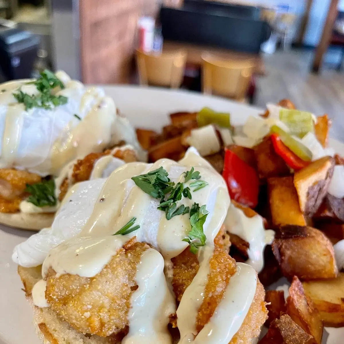 Fried Shrimp Benedict