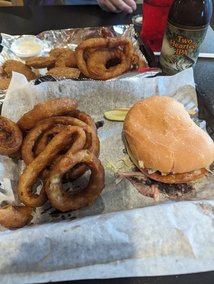 Deluxe Burger and Onion Rings