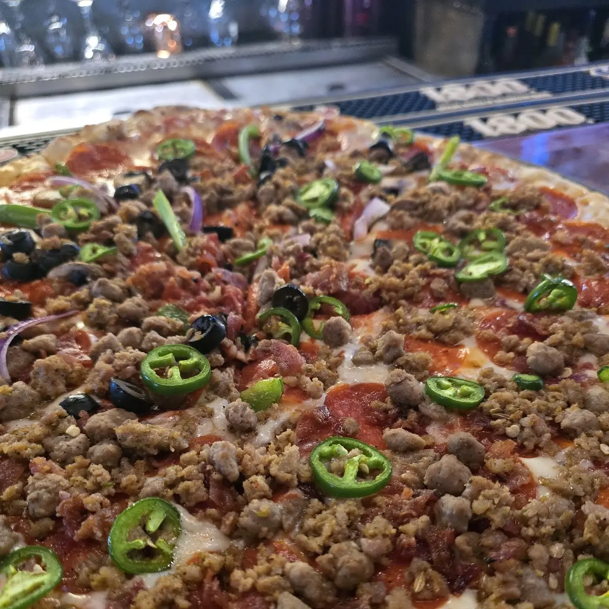 Meat Me at the Bullpen Thin Crust Pizza