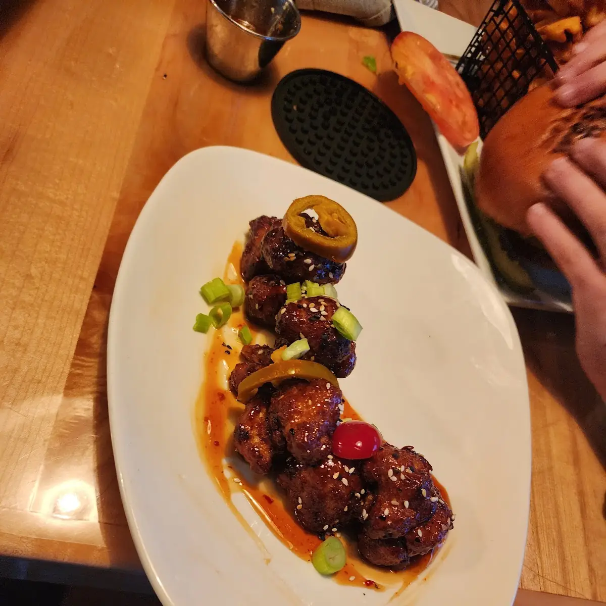 General TSO's Cauliflower Crispy Beer Battered Florets Sesame Seeds Chile Pepper General TSO's Sauce