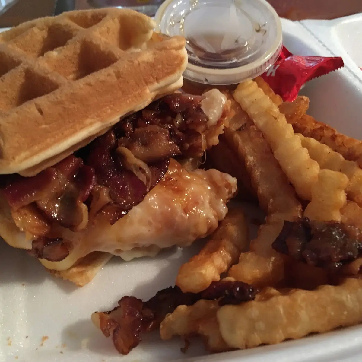Chicken Bacon & Waffle Sandwich w Side