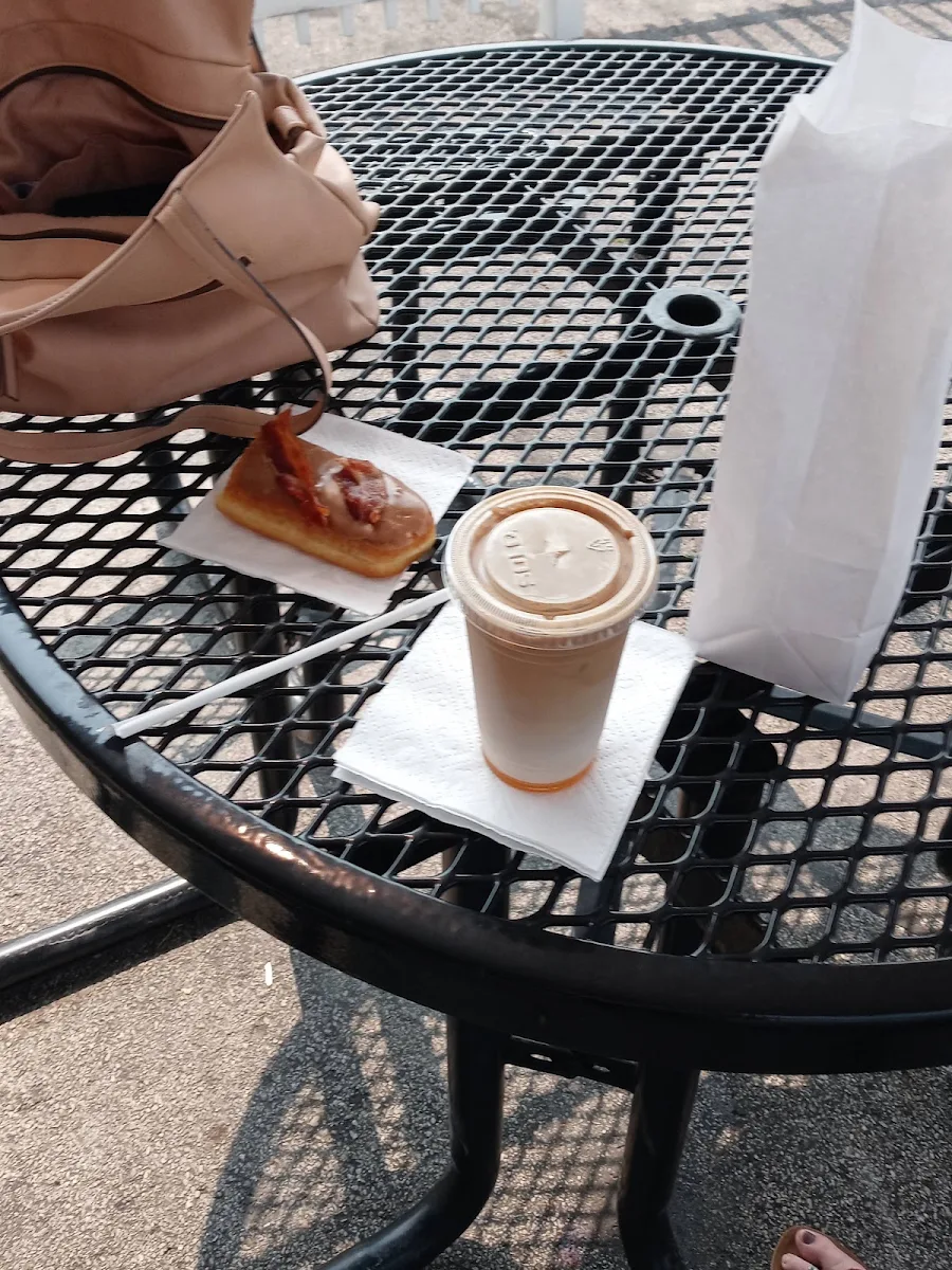 Maple Bacon Donut and Caramel Latte