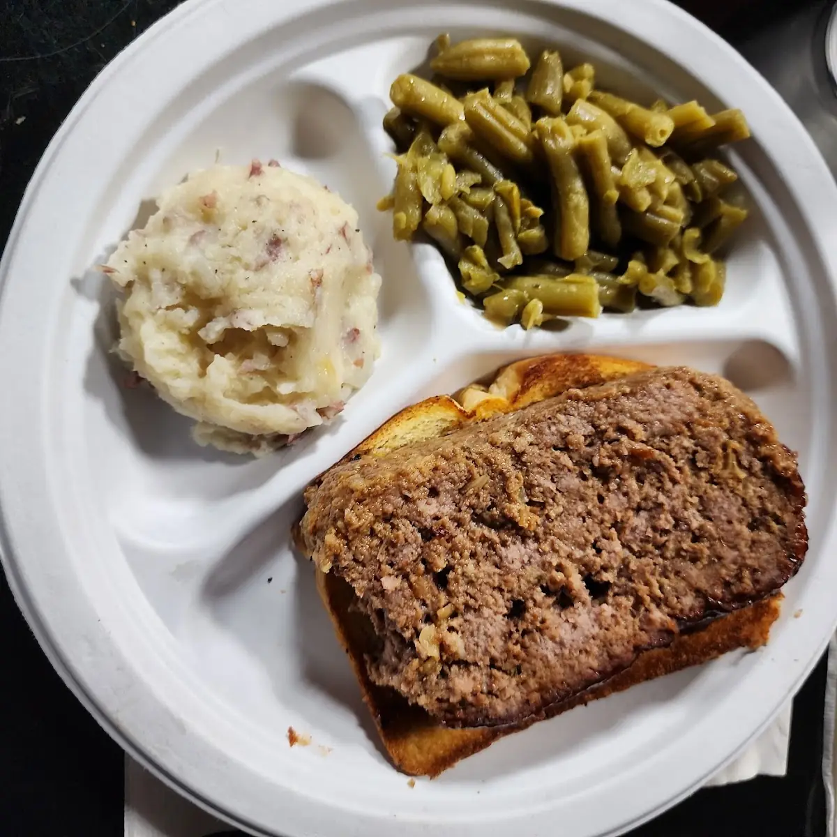 Meatloaf Dinner with Green Beans and Mashed Potatoes