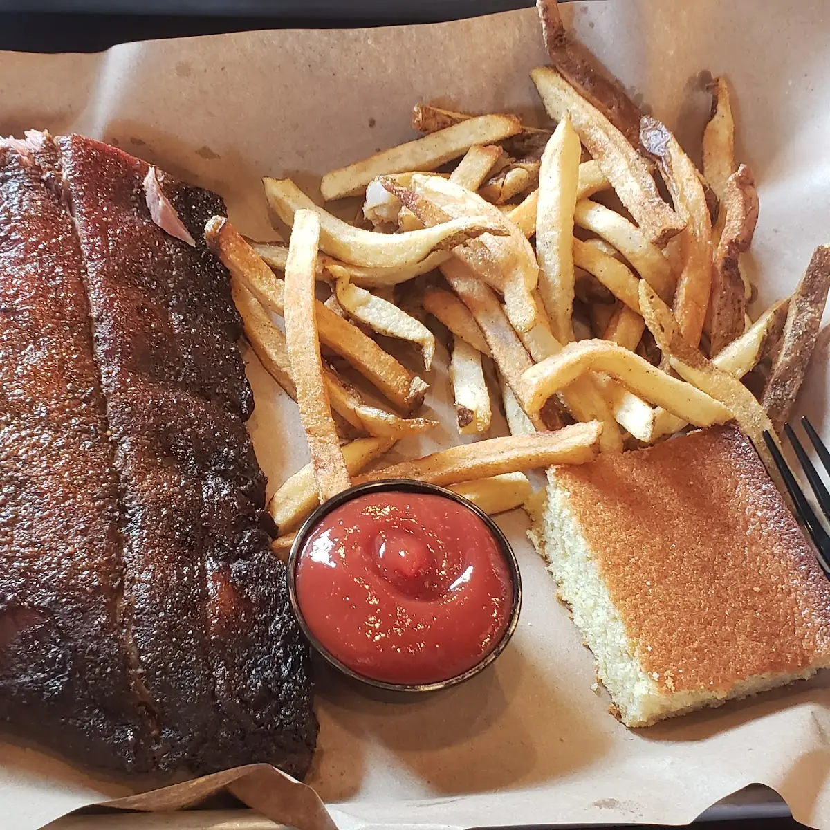 Ribs Fries and Cornbread