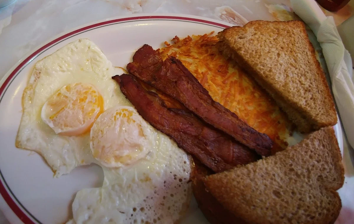 Bacon Eggs Hash Browns and Toast