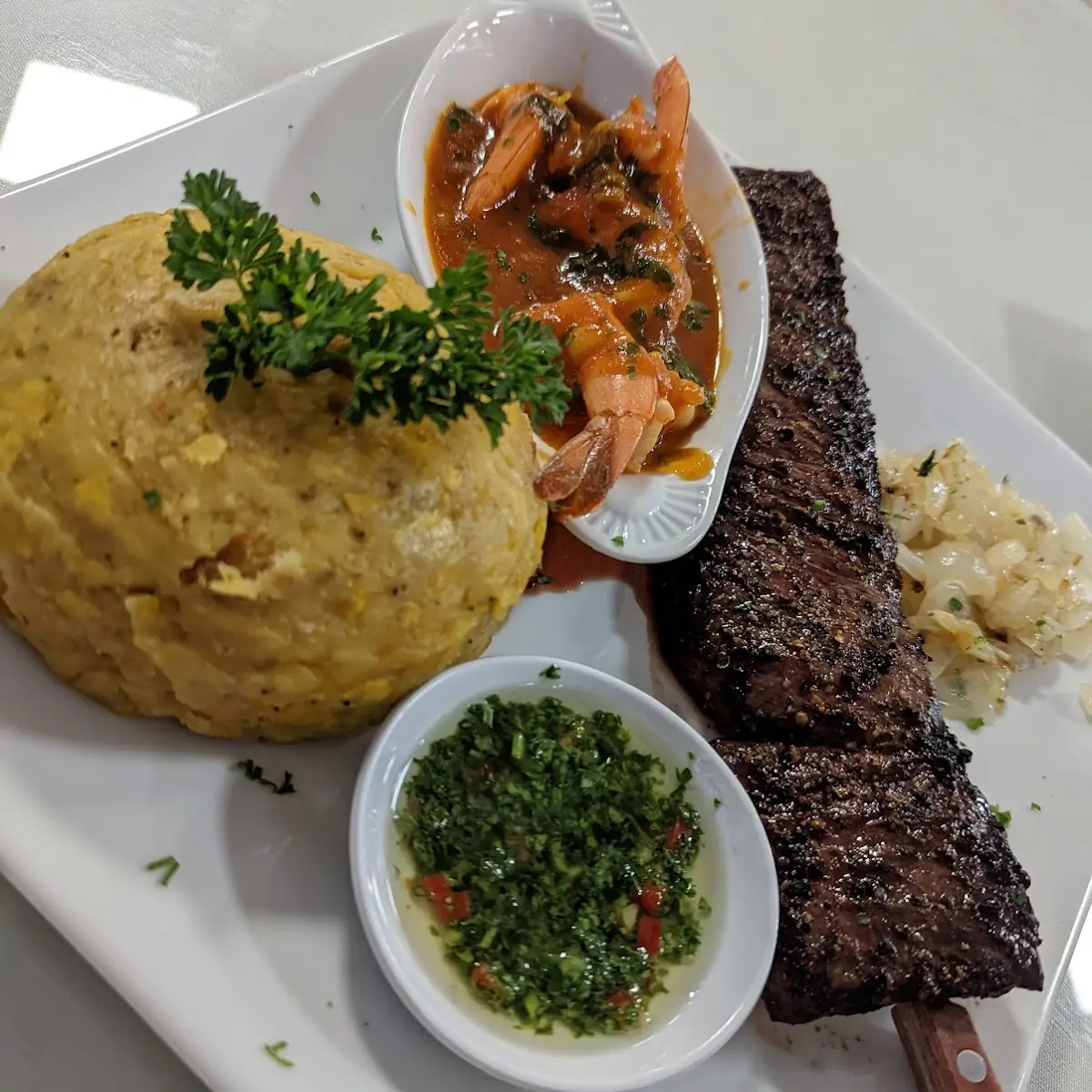 Mofongo Skirt Steak & Shrimps