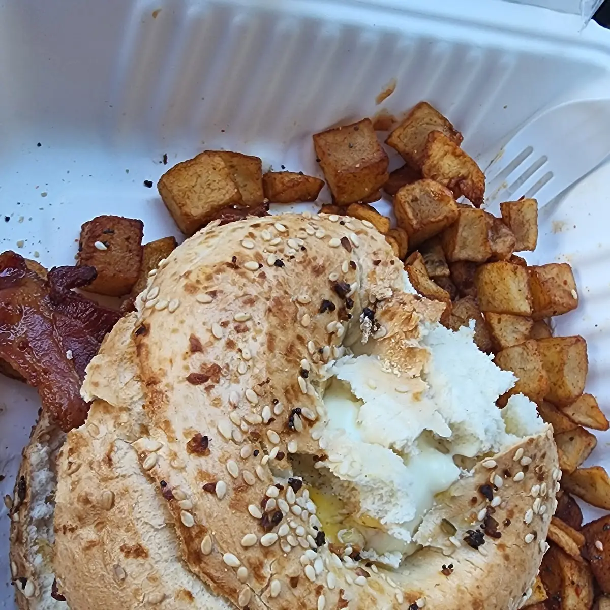 Everything Bagel with Fried Egg Bacon and Cheese