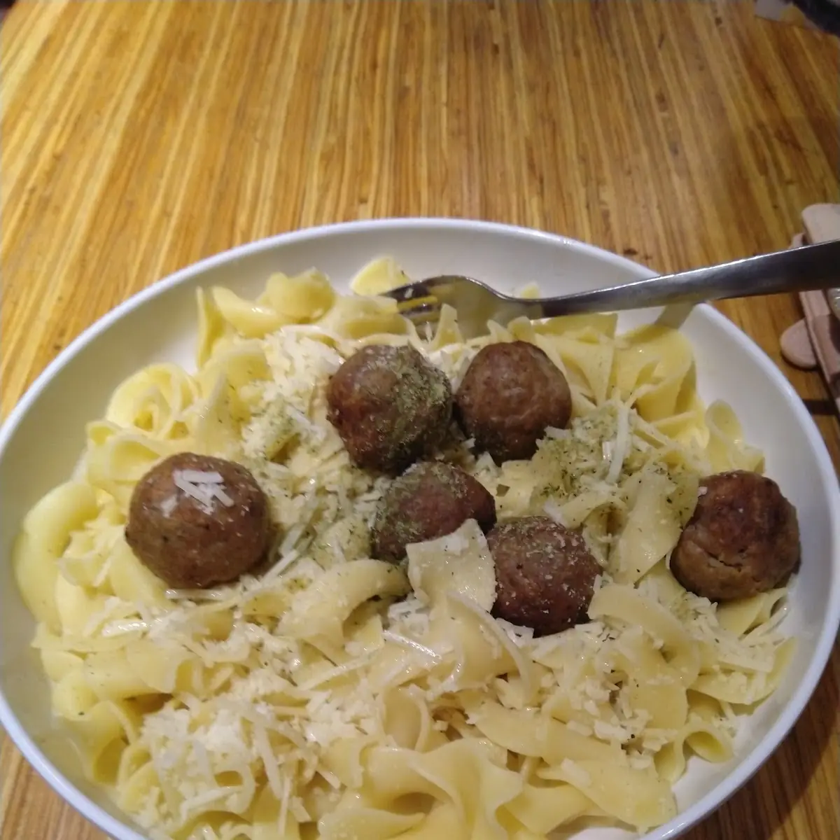 Buttered Noodles with Meatballs