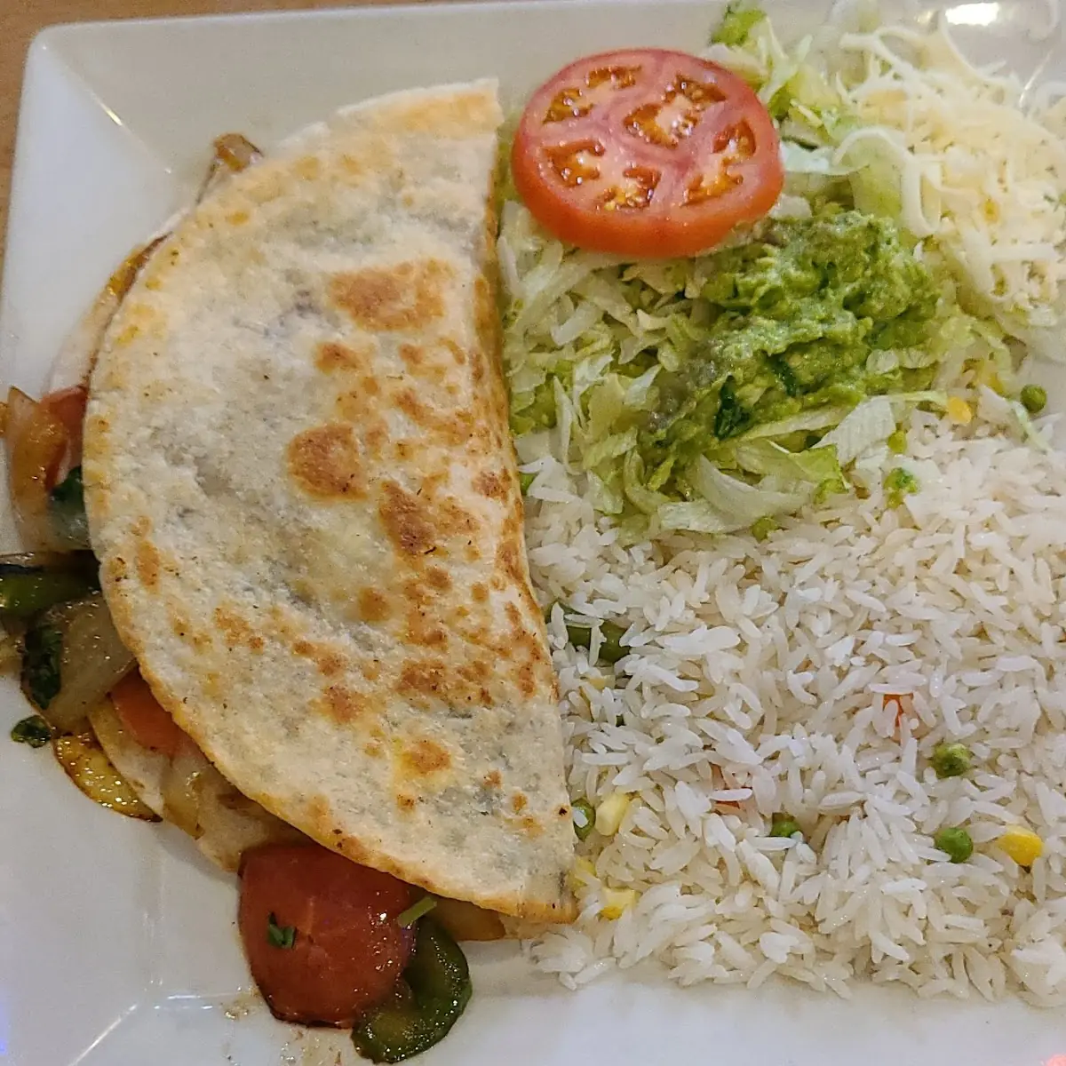 V30. One Cheese Quesadilla, Rice & Bea