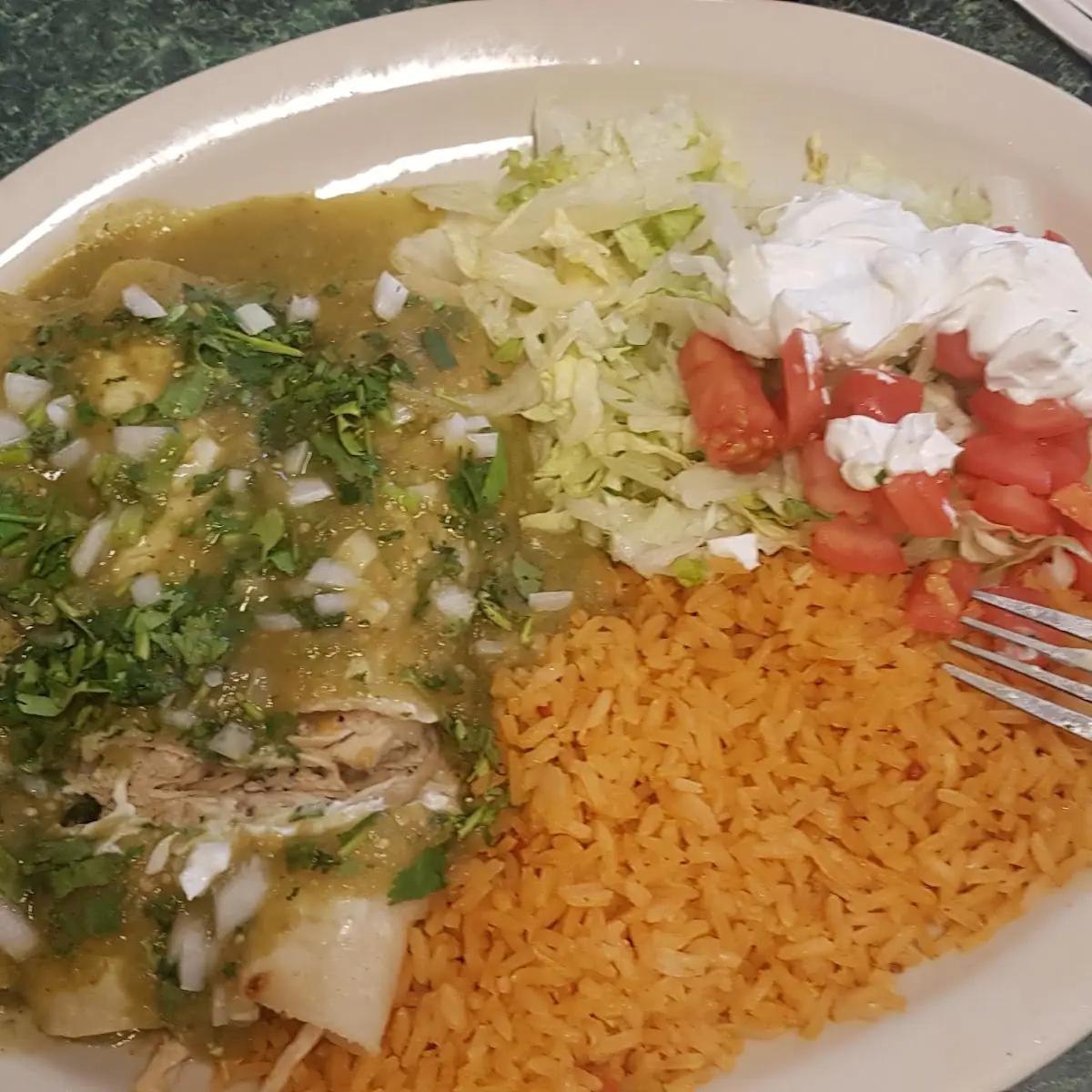 One Beef Enchilada One Taco Rice and Beans